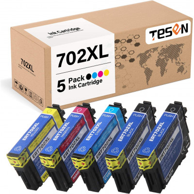 TESEN Remanufactured 702 XL Ink Cartridge Replacement for Epson 702XL 702 T702XL T702 5 Pack